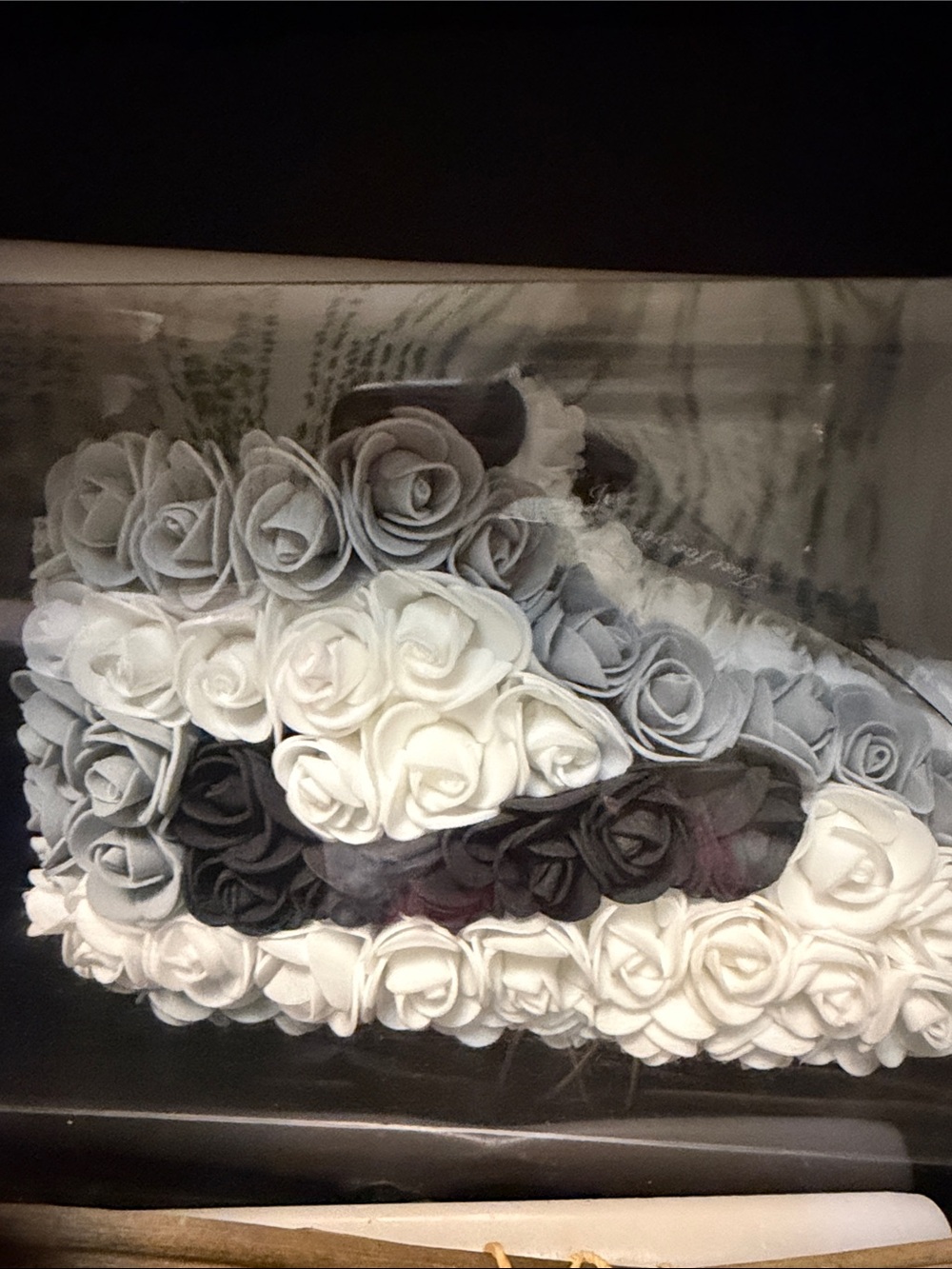 White, Gray & Black Rose Flower Clutch Bag